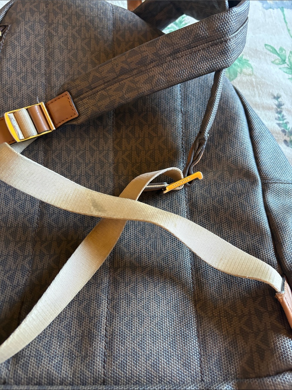 Michael Kors Brown Monogram Backpack with Gold Chain Detail - Picture 3 of 8